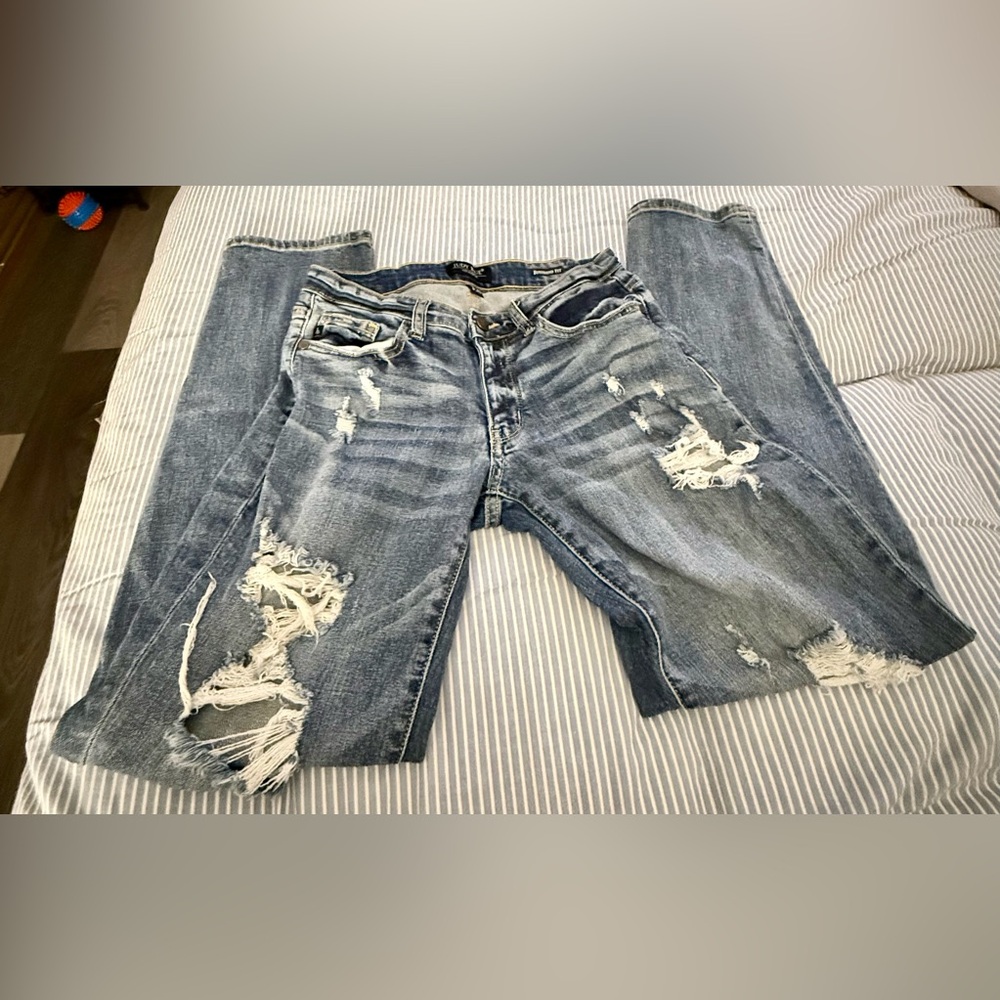 Judy Blue Distressed Blue Denim Slim Straight Jeans